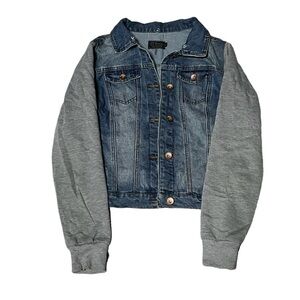 L Ci Sono Blue Gray Polyester DenimJean Jacket Sweatshirt Autumn Casual Women’s